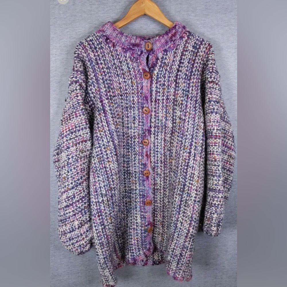 ❤️Artisan Hand Made Stunning Woven Fabric w Knit Edges Wool/Mohair Jacket Lg-XIg
